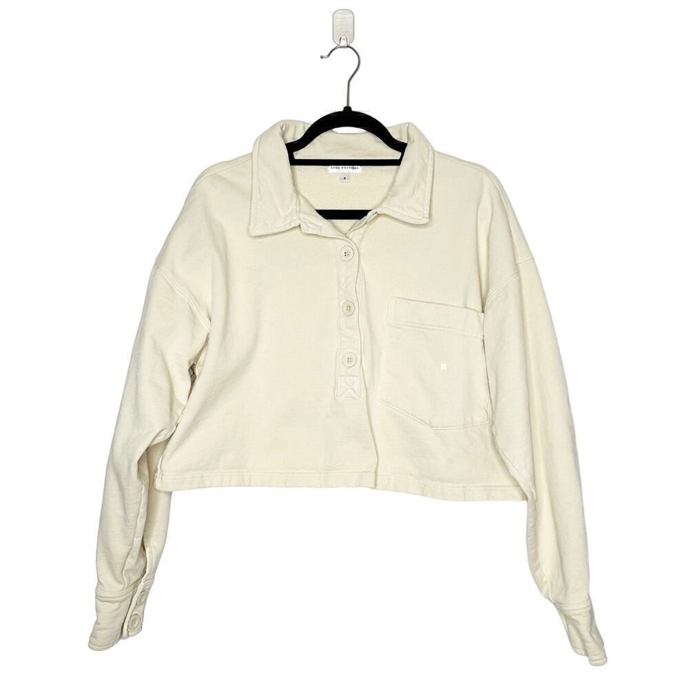 Good American Crop Sweater Button Down Women's Cream Size Large